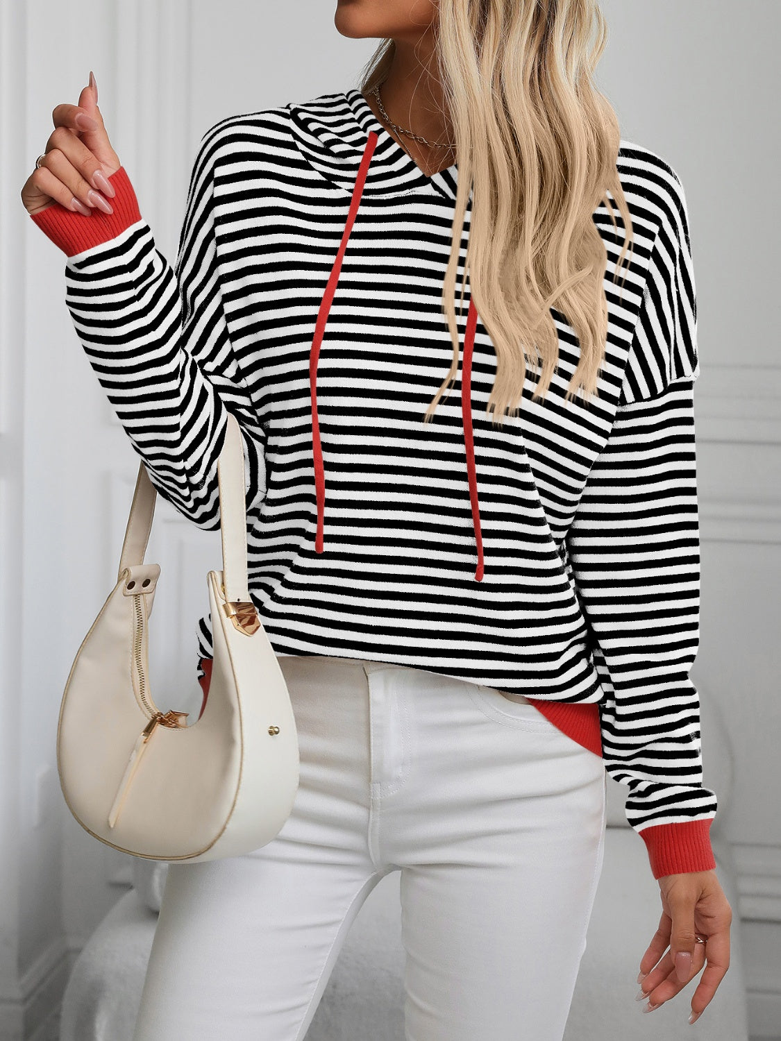 Mandy Striped Long Sleeve Hooded Knit Top