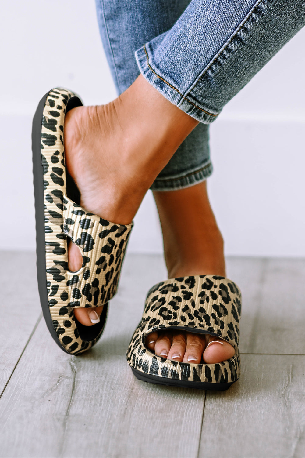 Pink Leopard Cloud Slides Thick Sole Flat Slippers