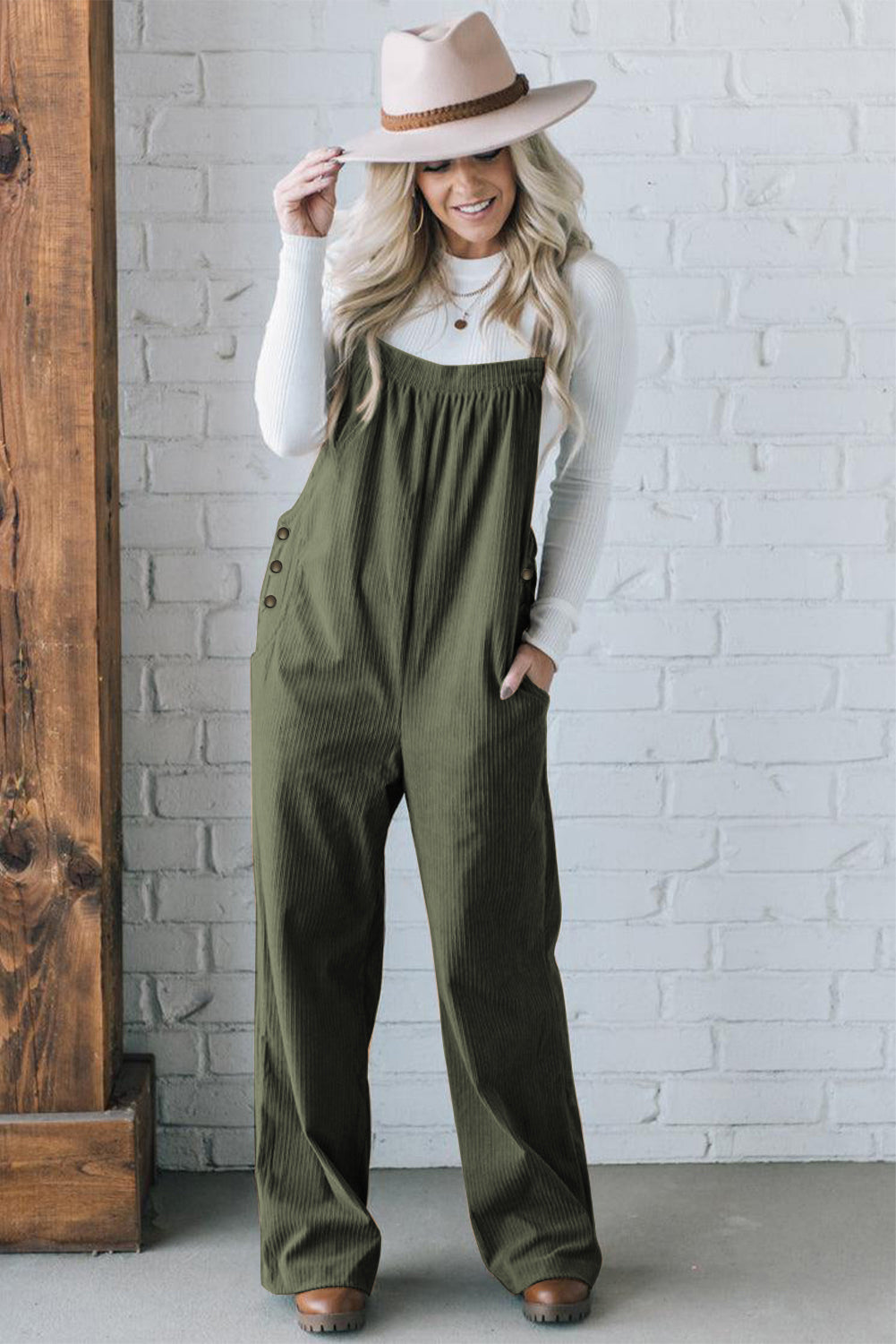 Black Plain Pocketed Loose Fit Corduroy Overalls - Creative Designs by Shanny