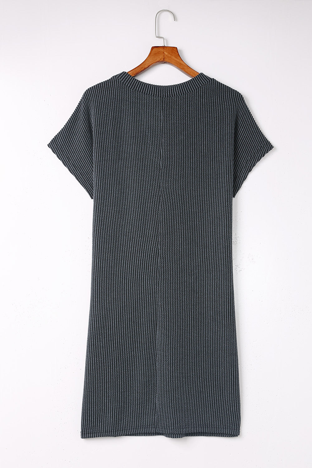 Blue Ribbed Chest Pocket Casual T Shirt Dress - Creative Designs by Shanny