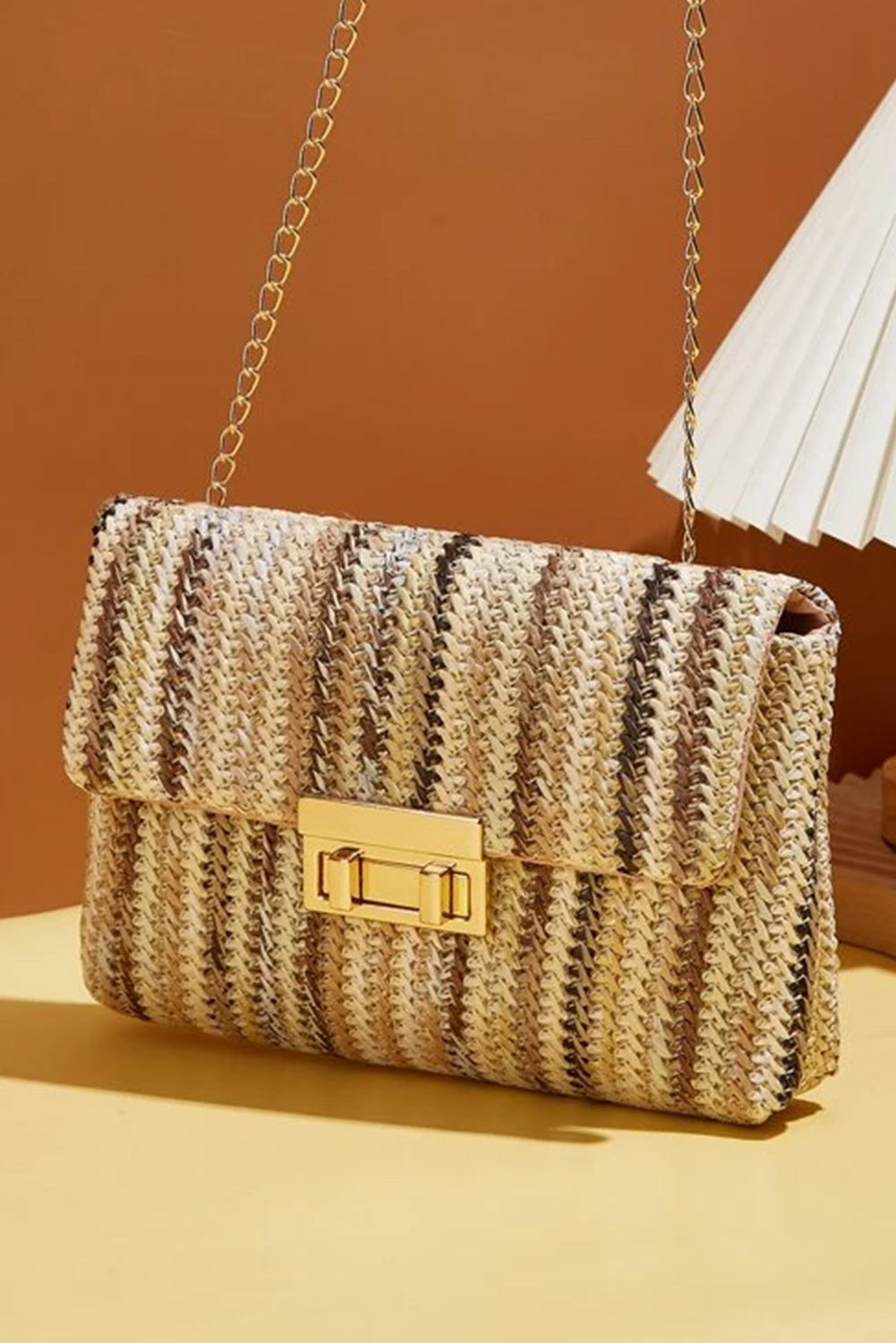 Multicolour Striped Crochet Flapped Single Shoulder Bag