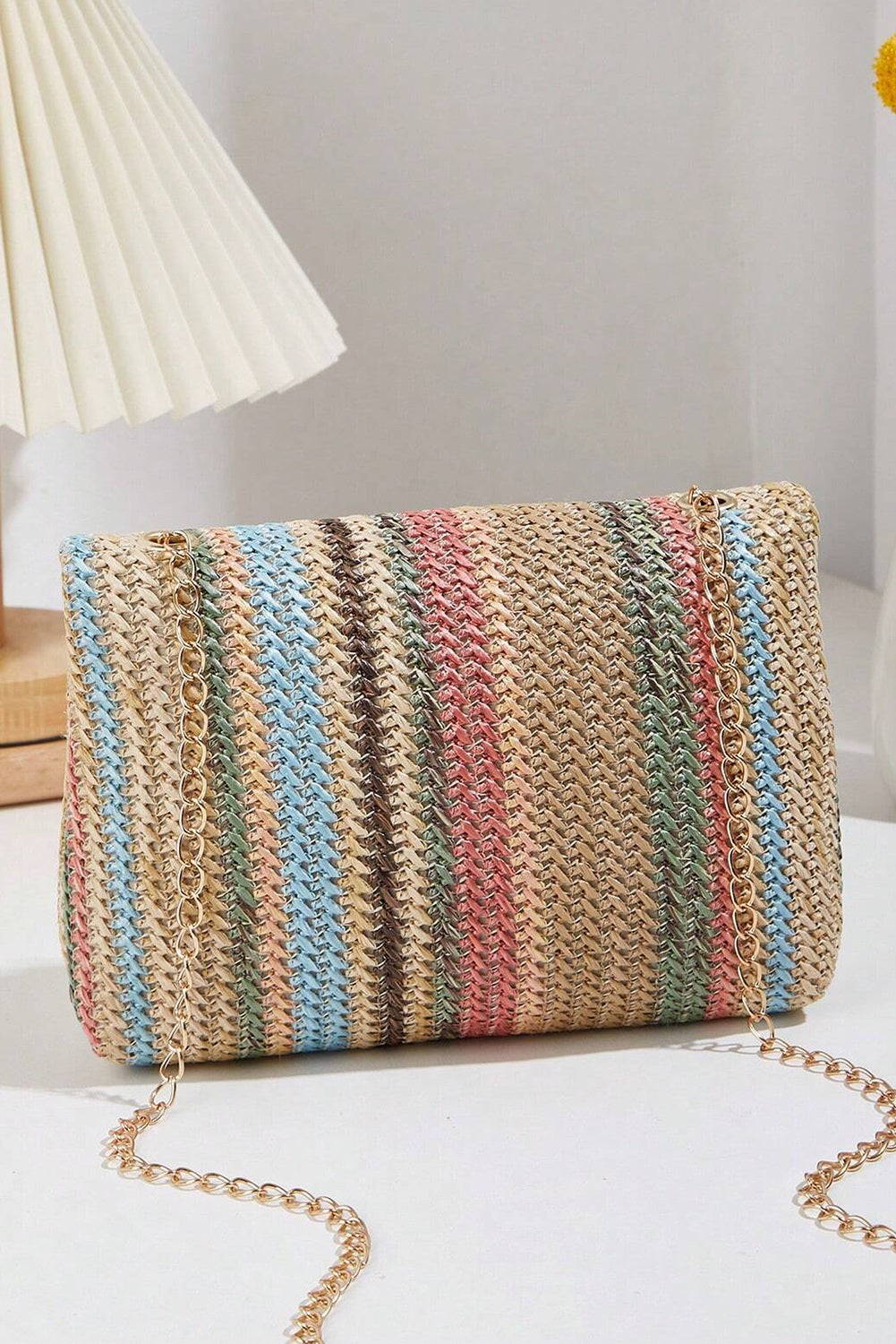 Multicolour Striped Crochet Flapped Single Shoulder Bag