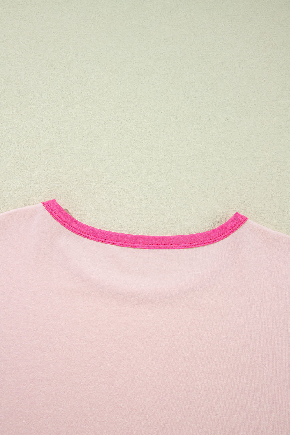 Pink Color Block Sleeve Round Neck Oversize Top