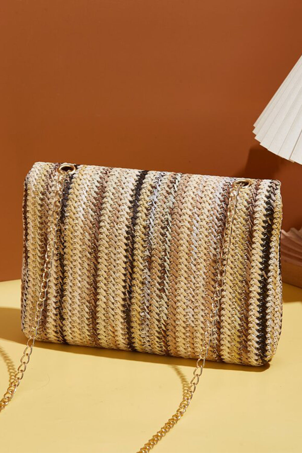 Multicolour Striped Crochet Flapped Single Shoulder Bag