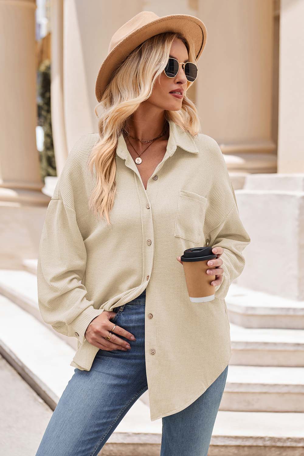 Mandy Collared Neck Dropped Shoulder Shirt