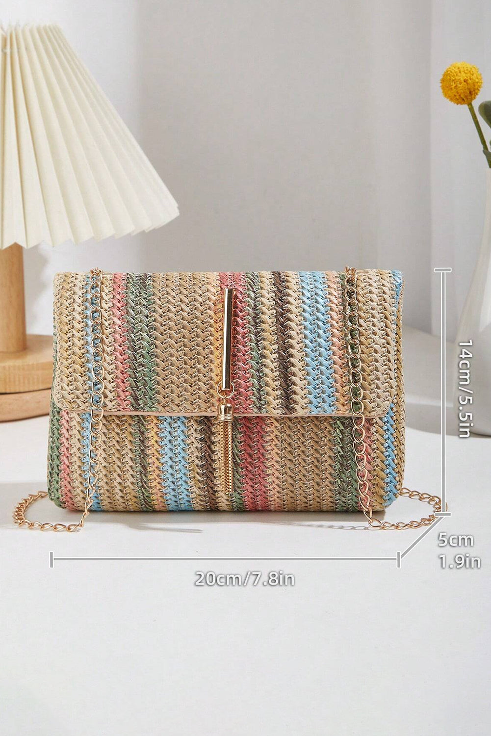 Multicolour Striped Crochet Flapped Single Shoulder Bag