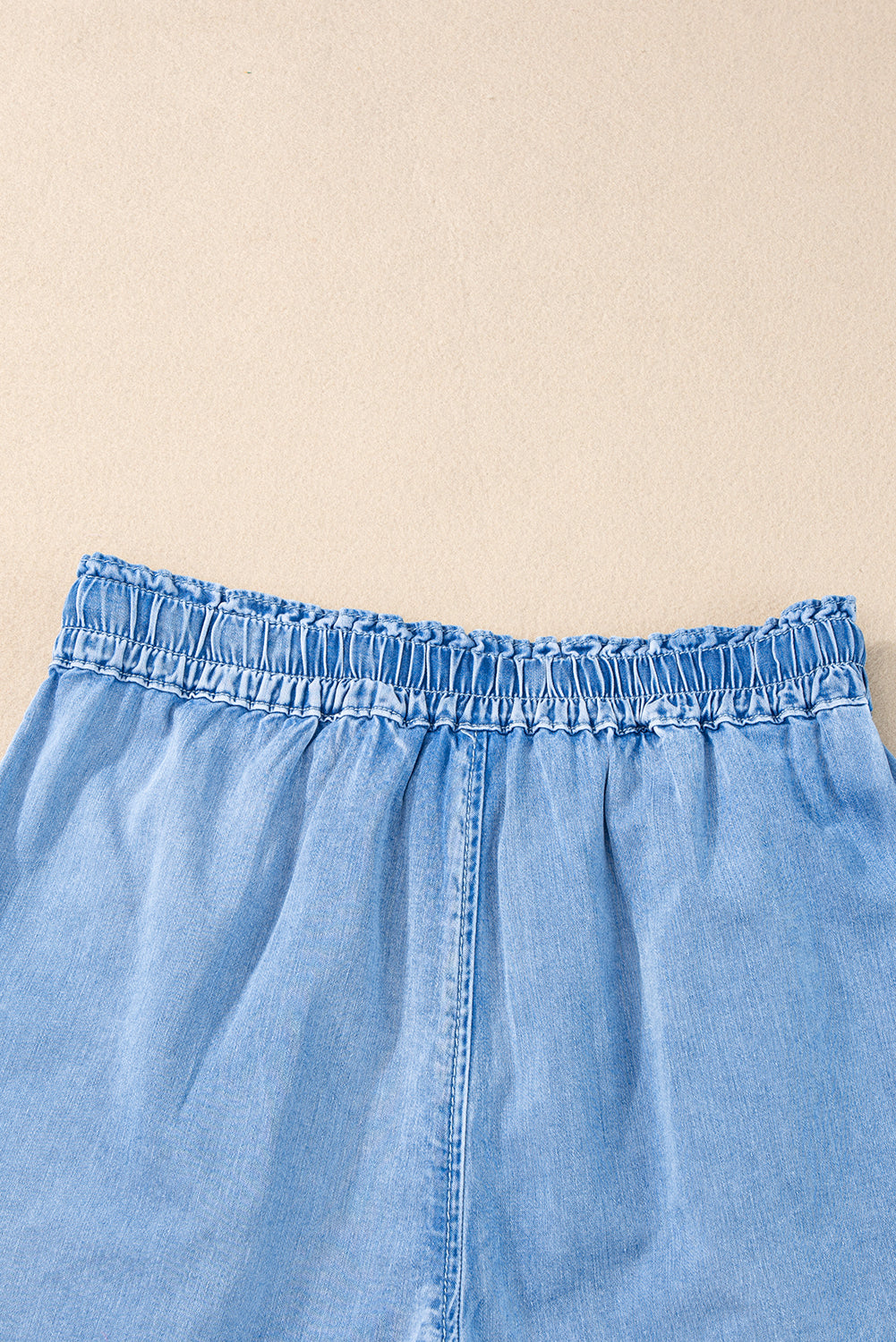 Beau Blue Casual Chambray Drawstring Denim Shorts