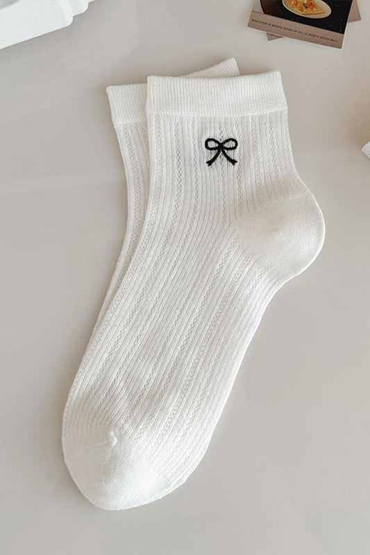 White Bow Knot Cotton Ankle Socks