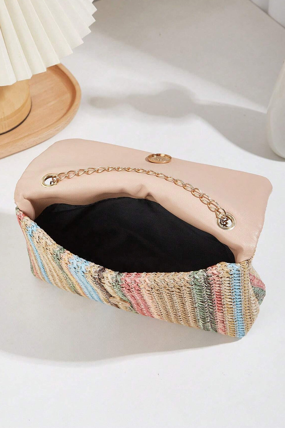 Multicolour Striped Crochet Flapped Single Shoulder Bag