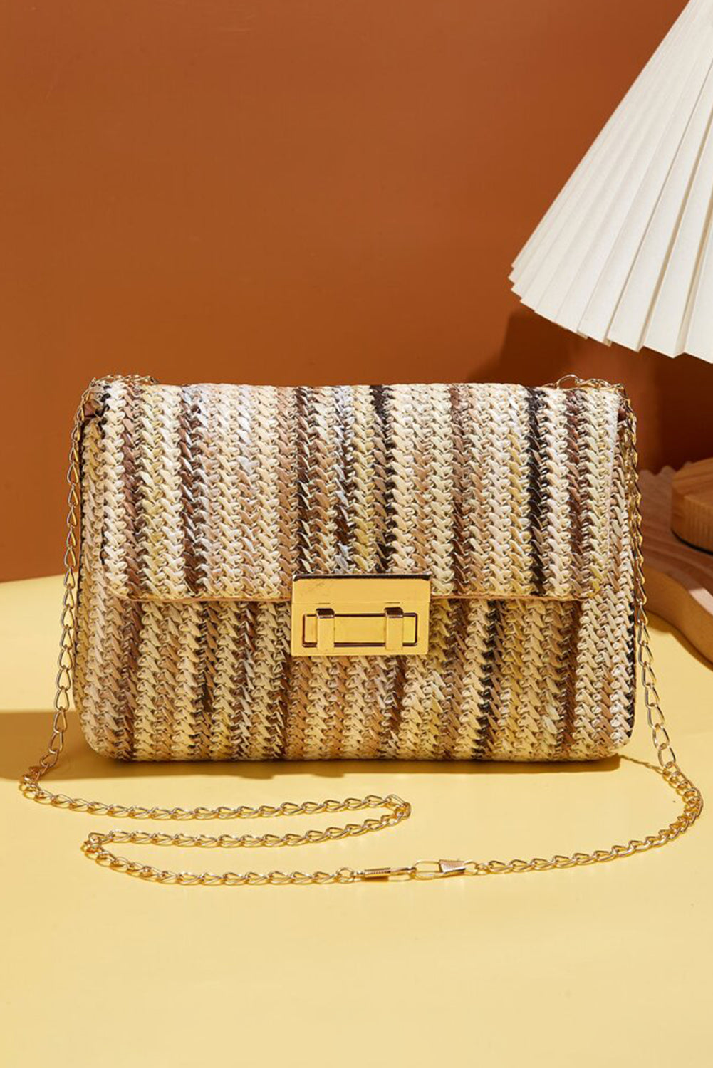 Multicolour Striped Crochet Flapped Single Shoulder Bag