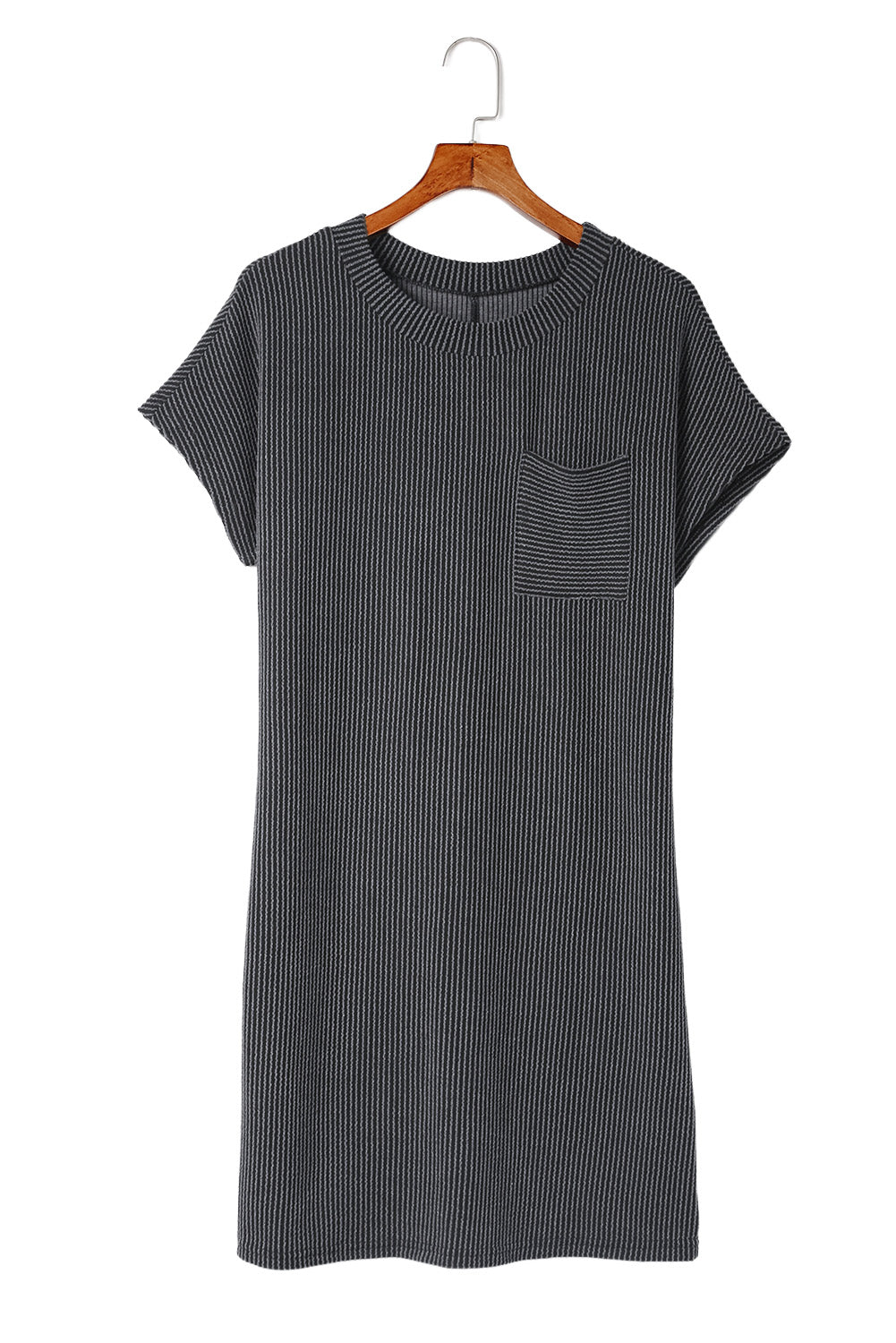 Blue Ribbed Chest Pocket Casual T Shirt Dress - Creative Designs by Shanny