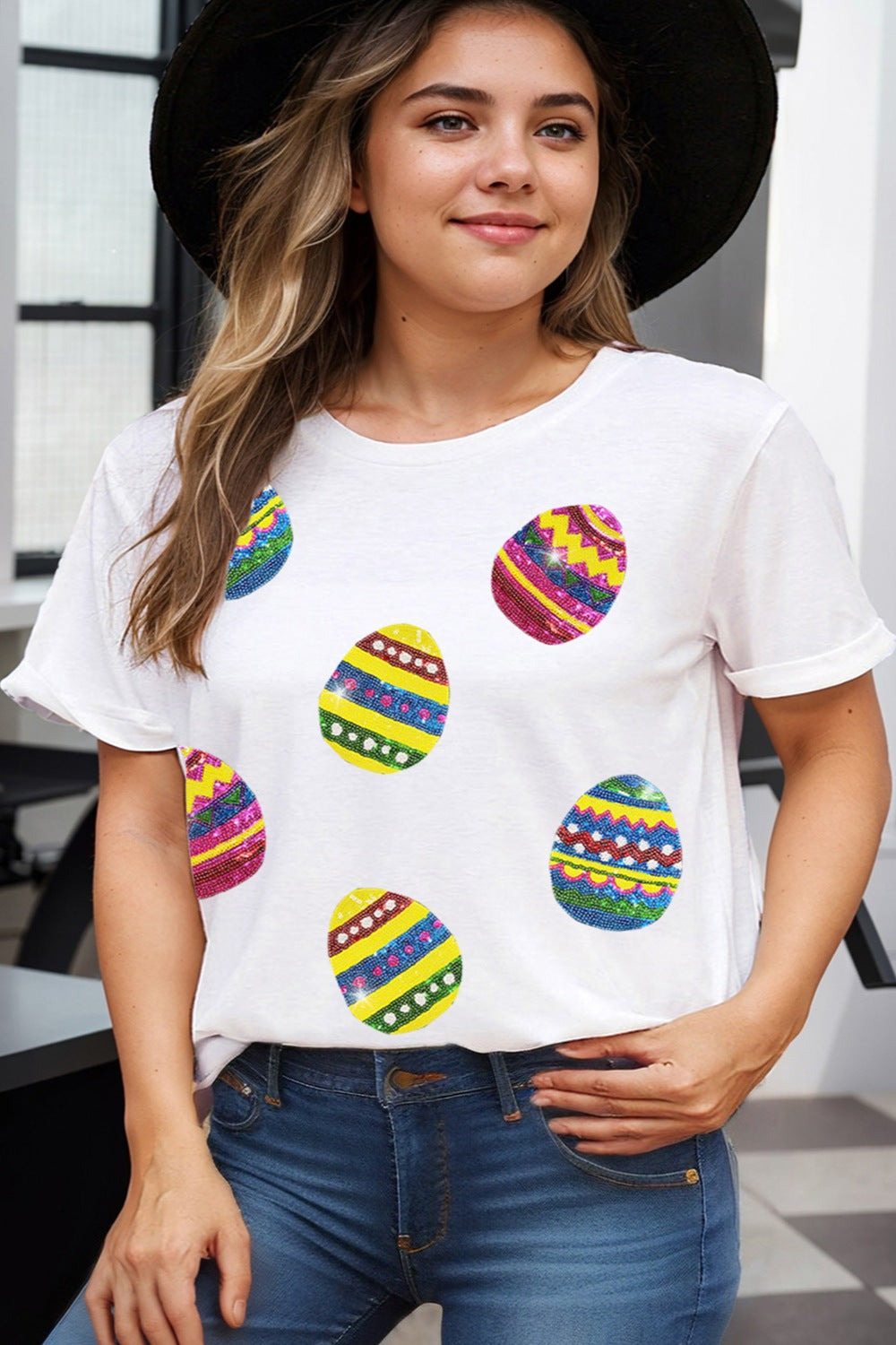 Plus Size Easter Round Neck Short Sleeve T-Shirt