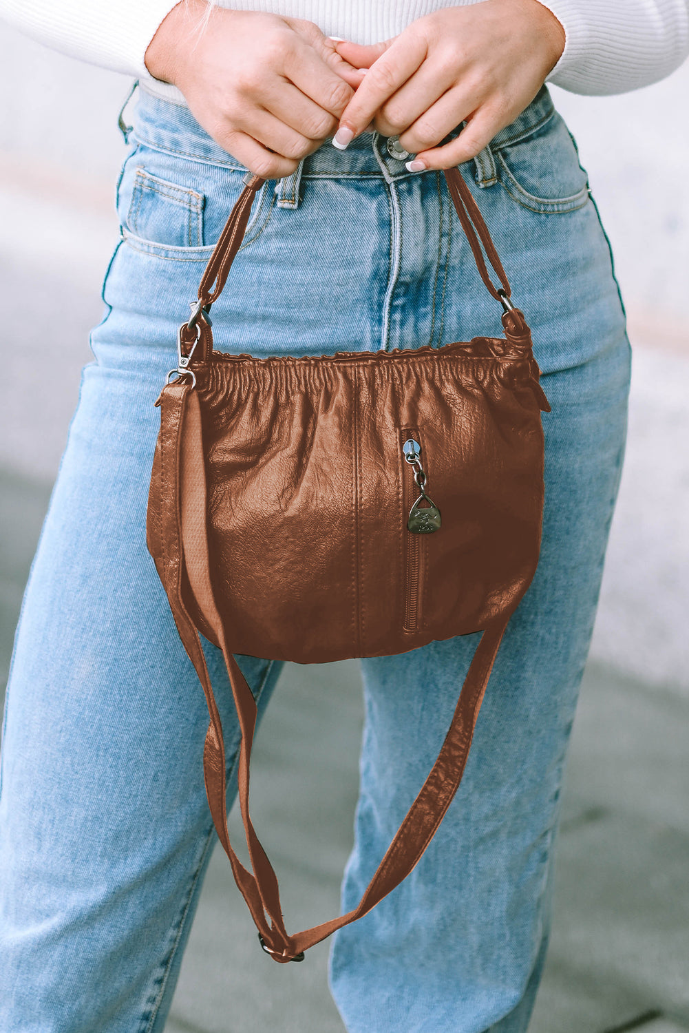 Wholesale Fiery Red Vintage Leather Pleated Shoulder Bag