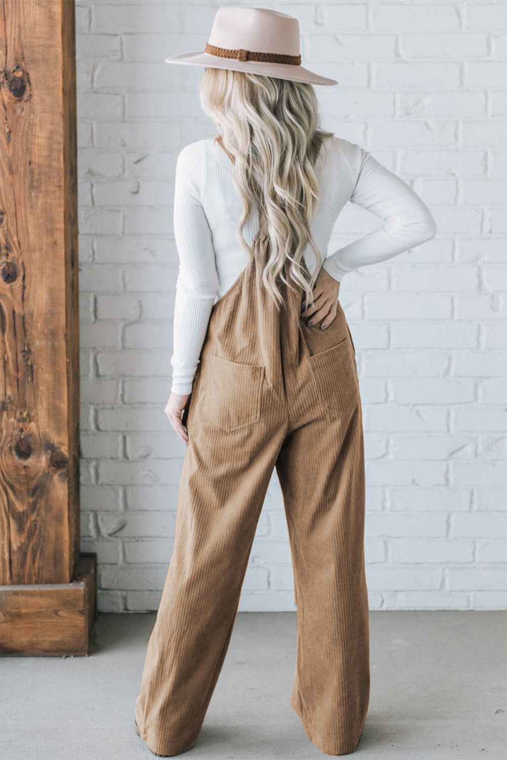 Black Plain Pocketed Loose Fit Corduroy Overalls - Creative Designs by Shanny