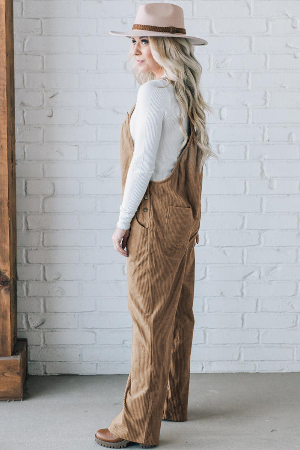 Black Plain Pocketed Loose Fit Corduroy Overalls - Creative Designs by Shanny