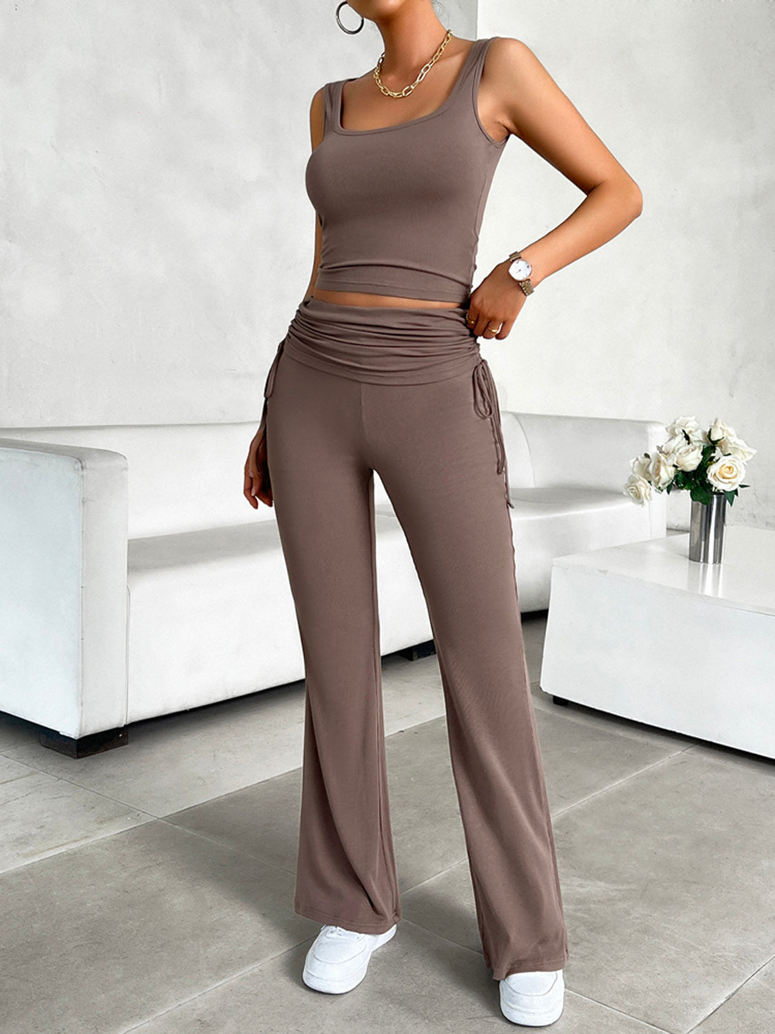 Square Neck Tank and Drawstring Pants Set