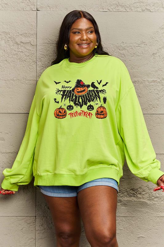 Simply Love Full Size HAPPY HALLOWEEN TRICK OR TREAT Graphic Sweatshirt