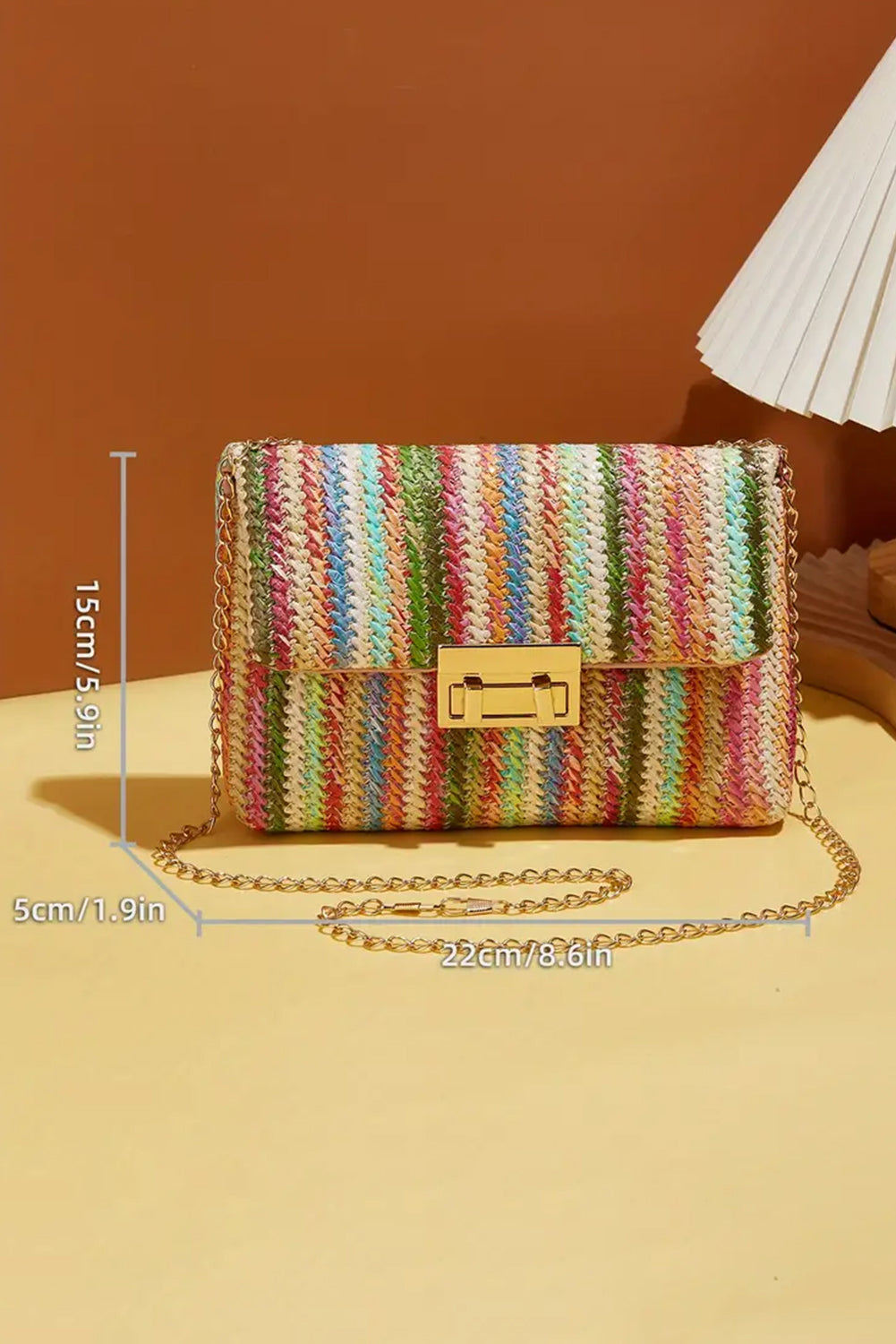 Multicolour Striped Crochet Flapped Single Shoulder Bag