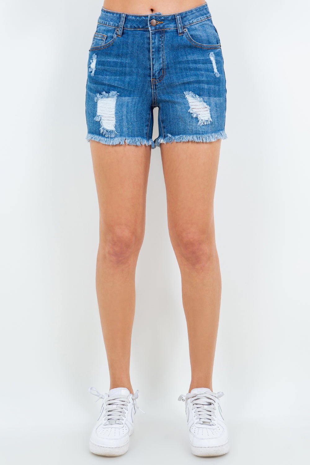 American Bazi High Waist Distressed Frayed Denim Shorts - Creative Designs by Shanny