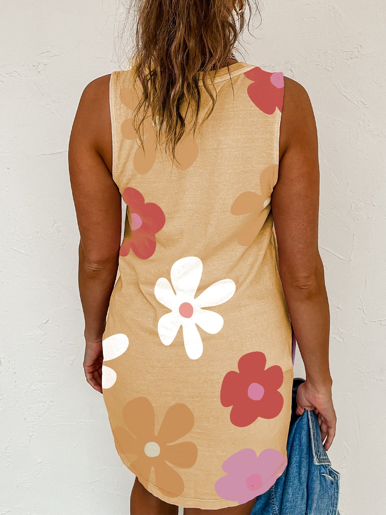 Apricot Daisy Flower Print Tank Dress - Creative Designs by Shanny