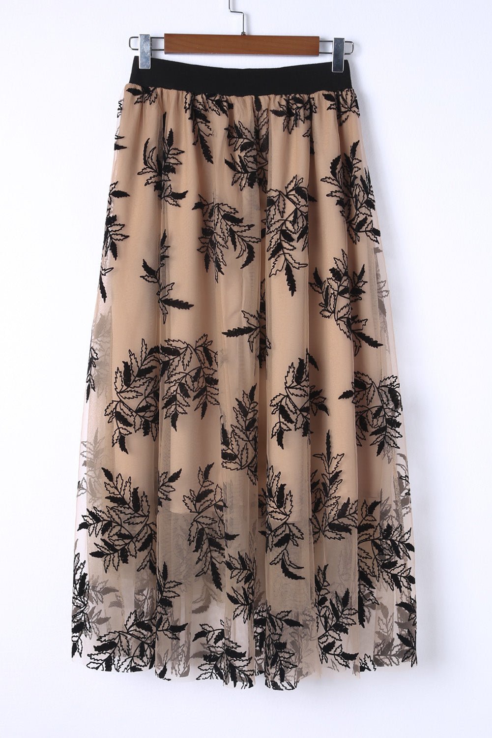 Apricot Floral Leaves Embroidered High Waist Maxi Skirt - Creative Designs by Shanny