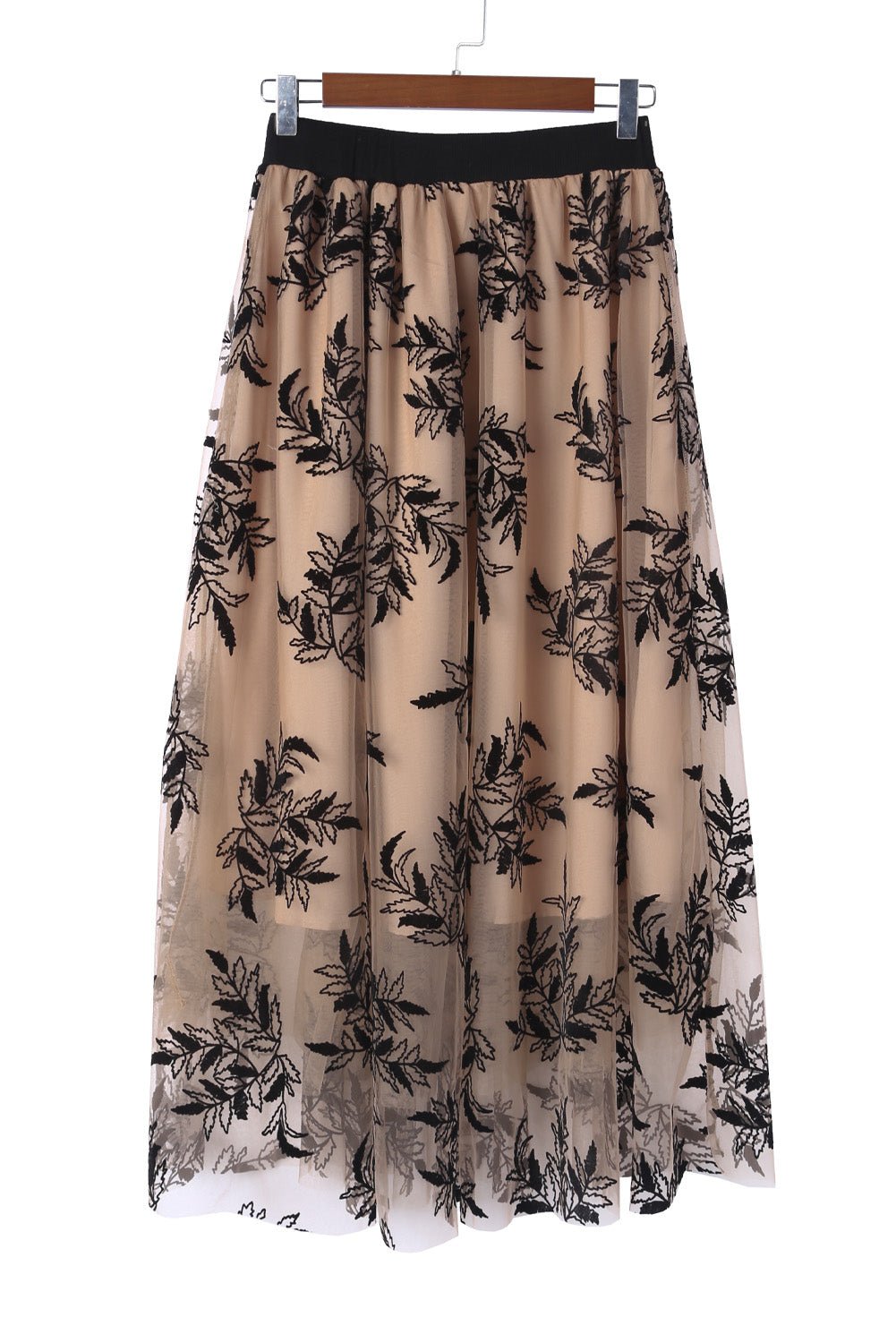 Apricot Floral Leaves Embroidered High Waist Maxi Skirt - Creative Designs by Shanny