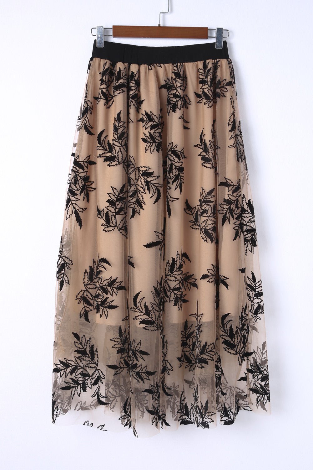 Apricot Floral Leaves Embroidered High Waist Maxi Skirt - Creative Designs by Shanny