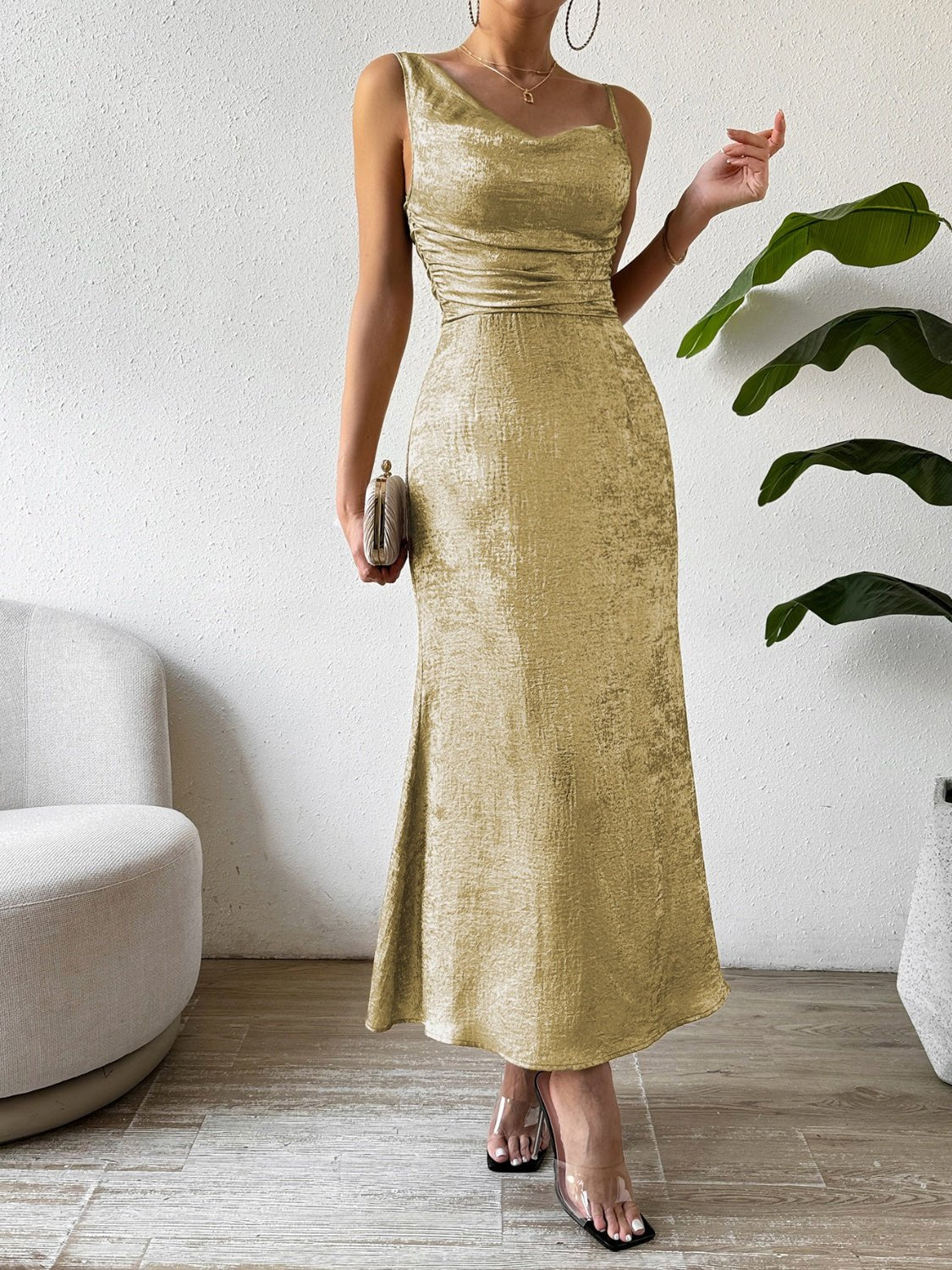 Asymmetric Neck Sleeveless Midi Dress - Creative Designs by Shanny