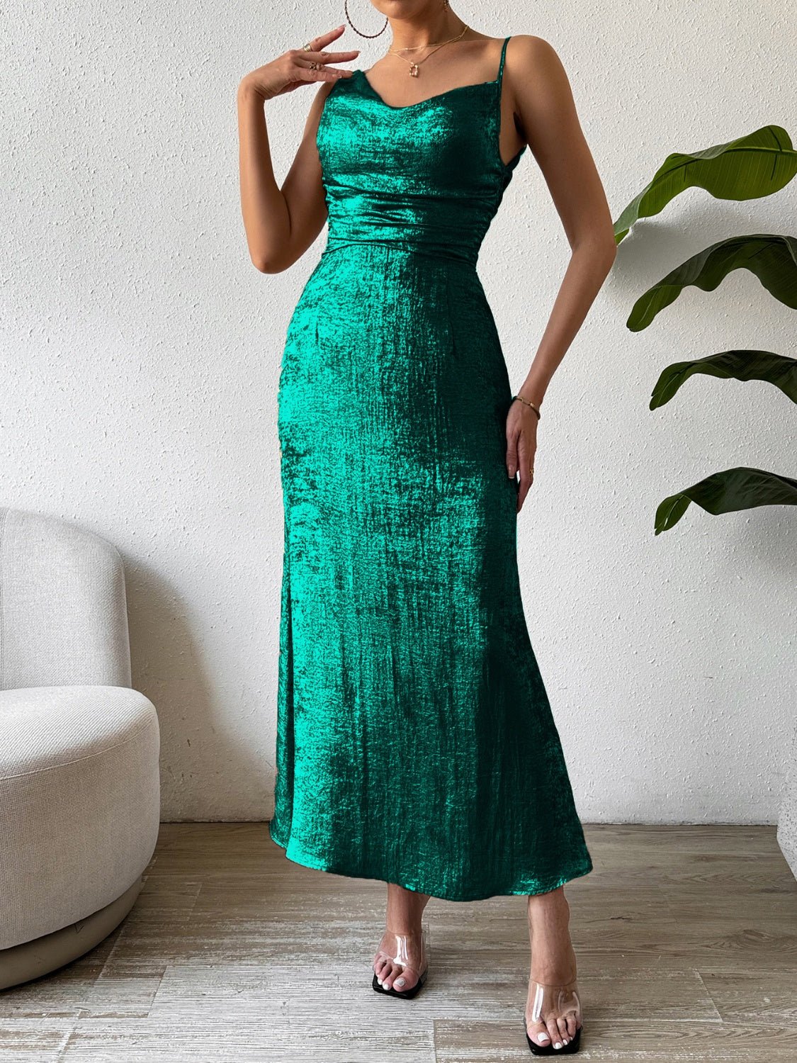 Asymmetric Neck Sleeveless Midi Dress - Creative Designs by Shanny