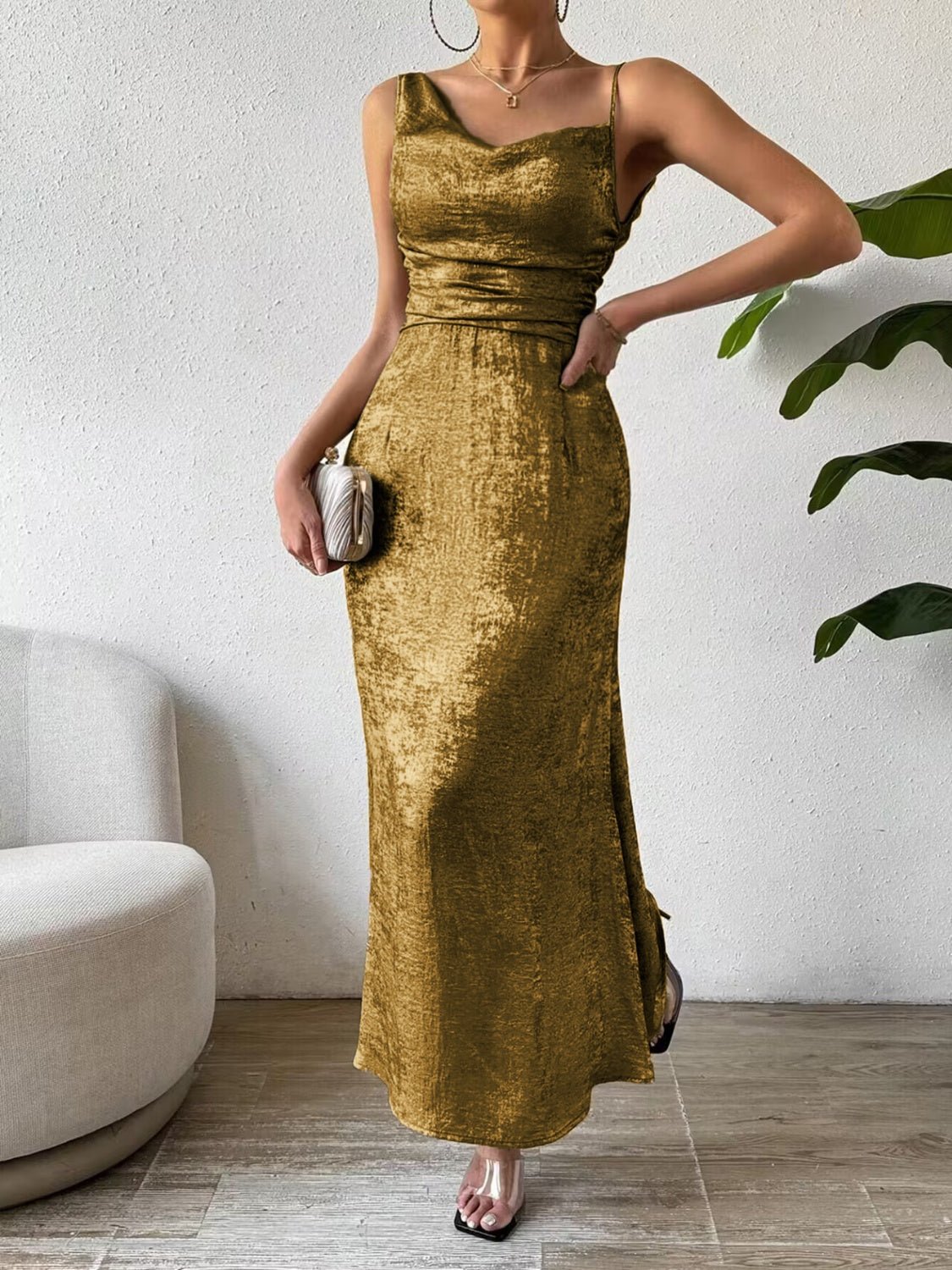 Asymmetric Neck Sleeveless Midi Dress - Creative Designs by Shanny