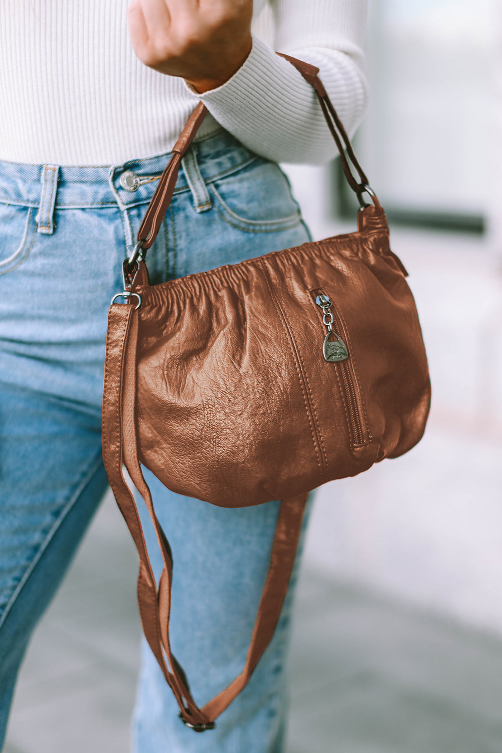 Wholesale Fiery Red Vintage Leather Pleated Shoulder Bag