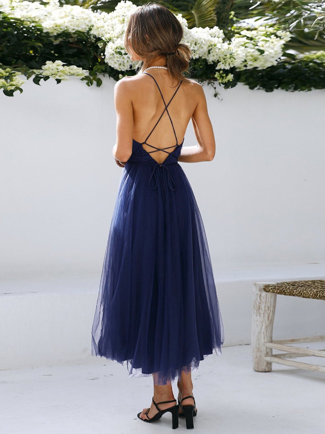 Backless Crisscross Sleeveless Midi Dress - Creative Designs by Shanny