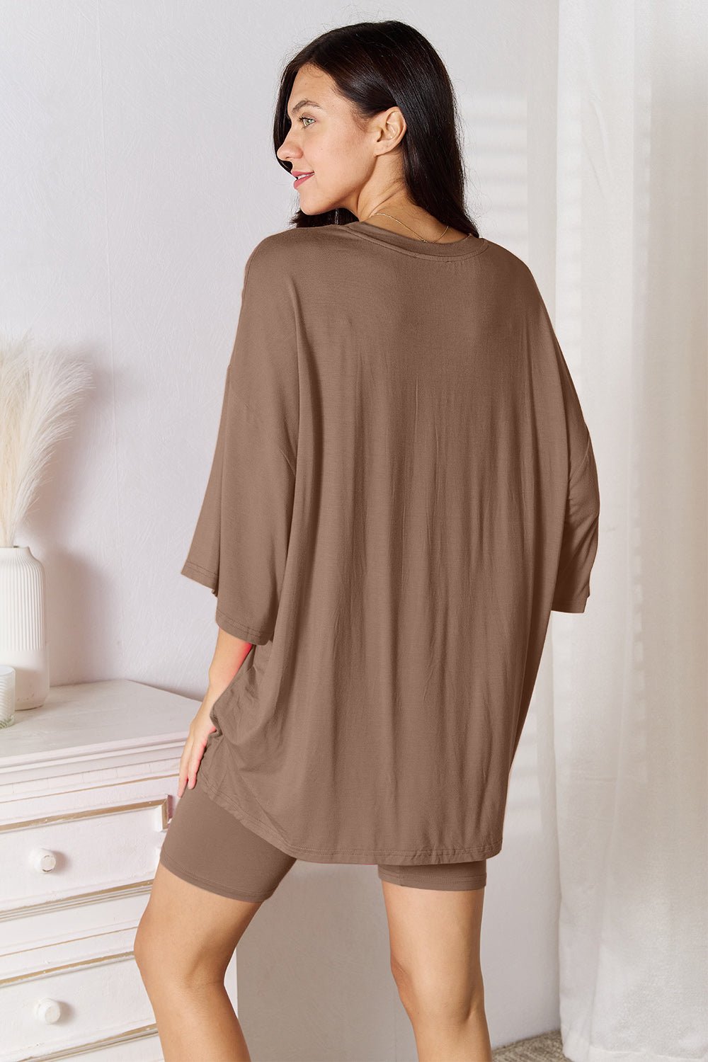 Basic Bae Full Size Soft Rayon Three - Quarter Sleeve Top and Shorts Set - Creative Designs by Shanny