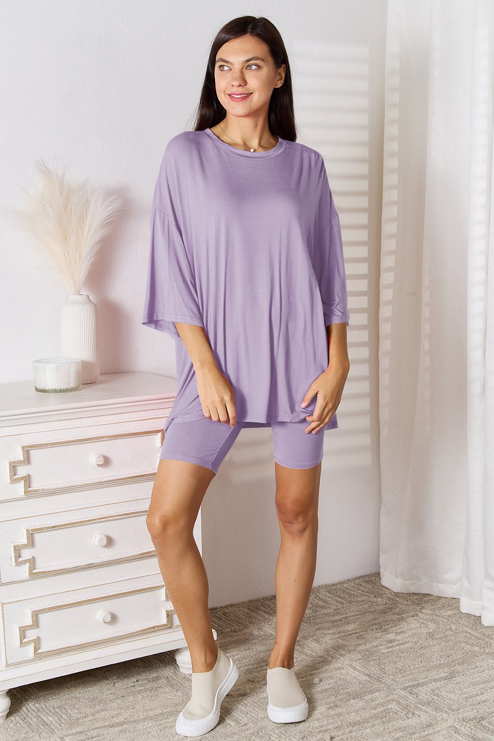 Basic Bae Full Size Soft Rayon Three - Quarter Sleeve Top and Shorts Set - Creative Designs by Shanny