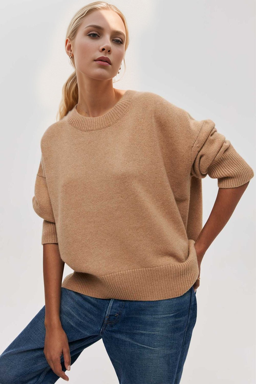 Basic Bae Round Neck Dropped Shoulder Long Sleeve Sweater - Creative Designs by Shanny