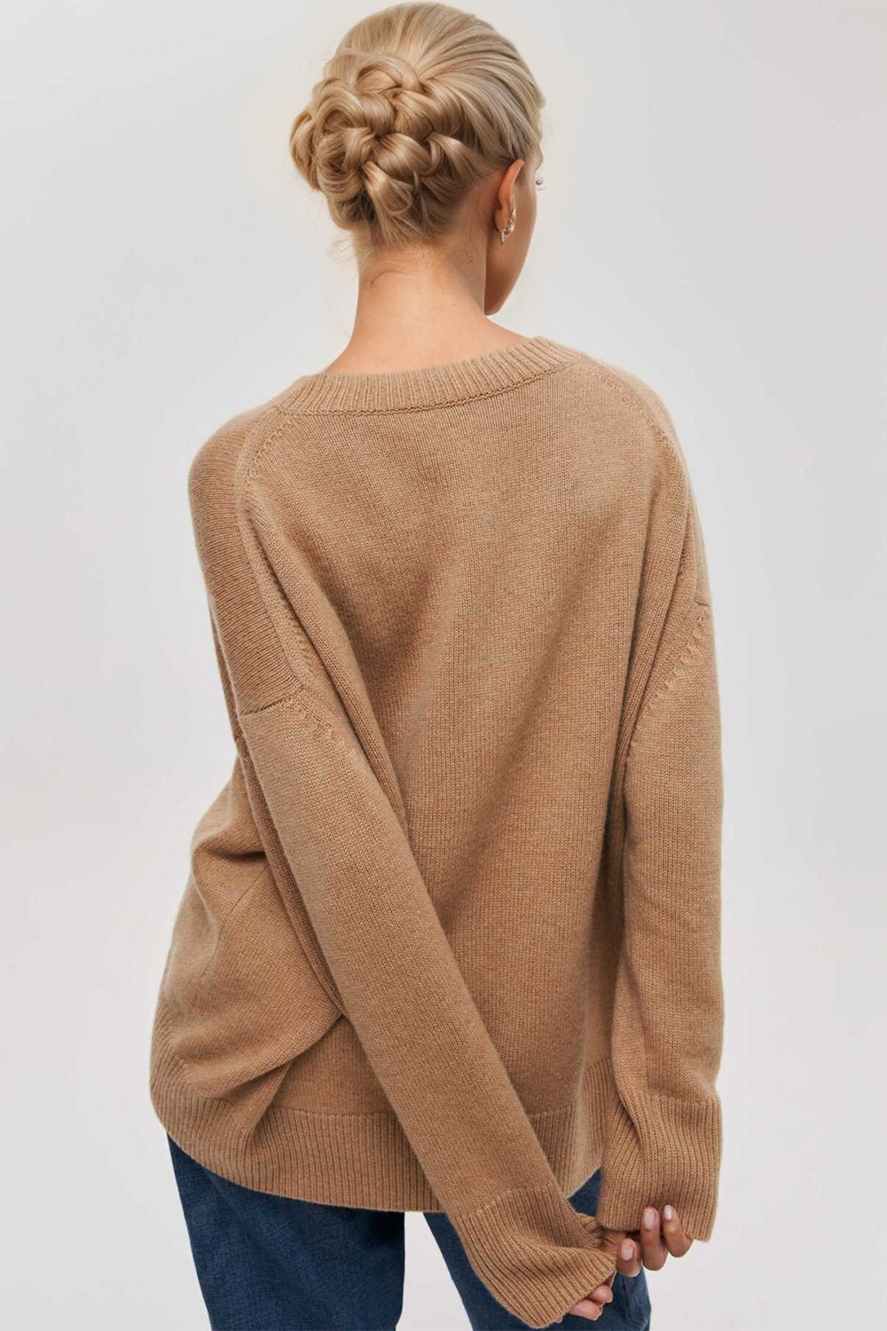 Basic Bae Round Neck Dropped Shoulder Long Sleeve Sweater - Creative Designs by Shanny