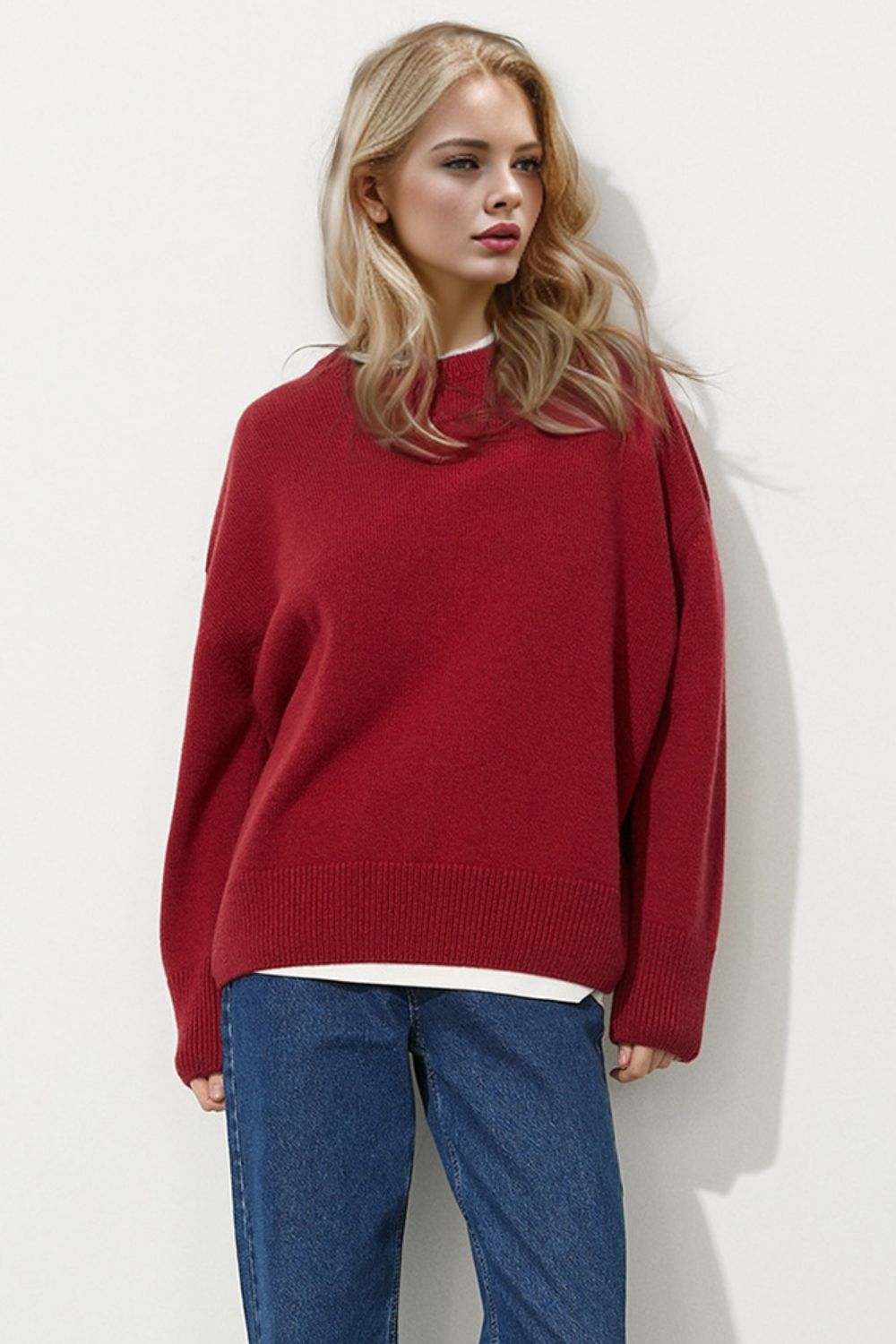 Basic Bae Round Neck Dropped Shoulder Long Sleeve Sweater - Creative Designs by Shanny