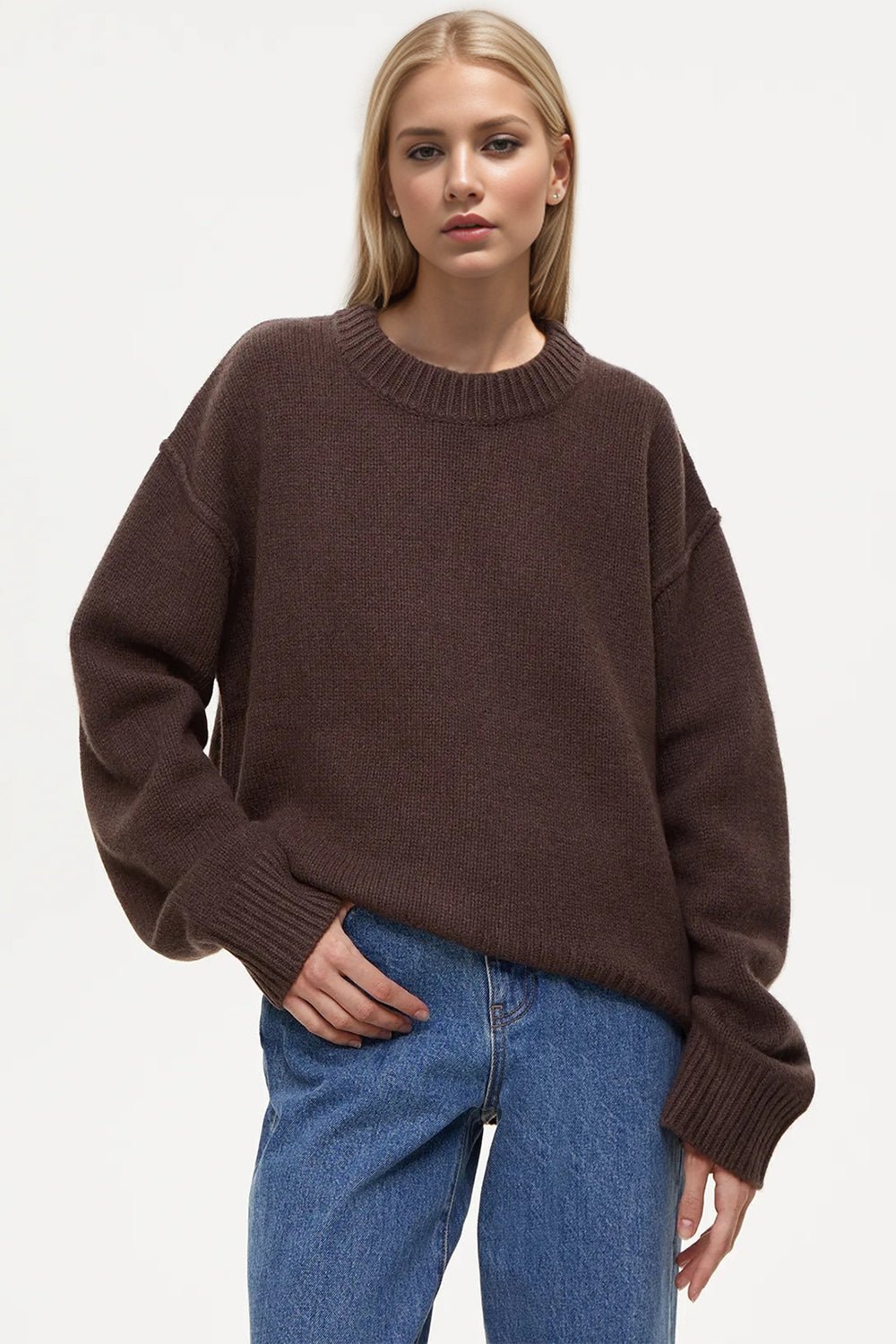 Basic Bae Round Neck Dropped Shoulder Sweater - Creative Designs by Shanny