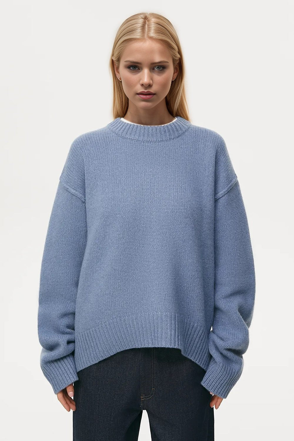 Basic Bae Round Neck Dropped Shoulder Sweater - Creative Designs by Shanny