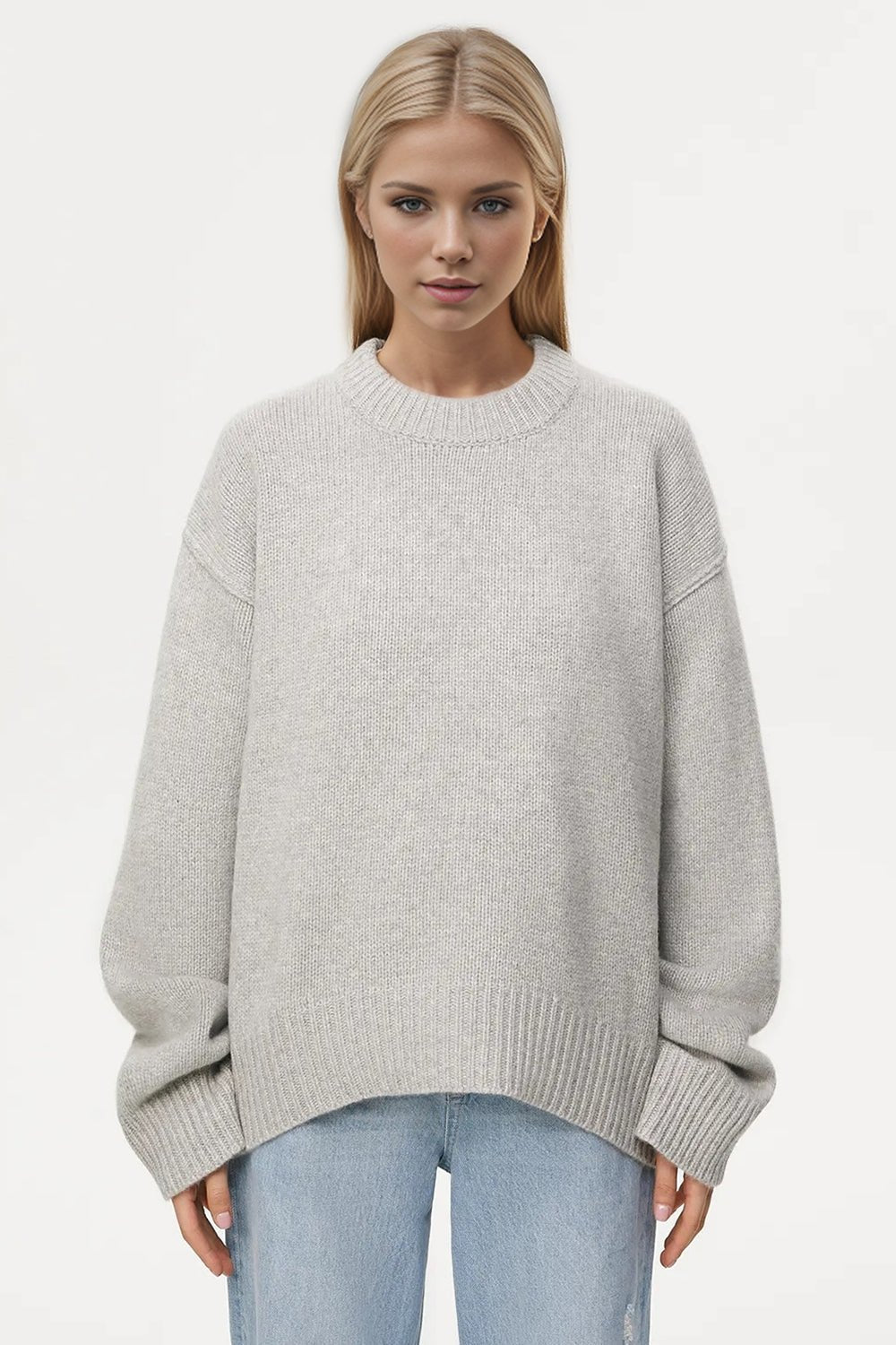 Basic Bae Round Neck Dropped Shoulder Sweater - Creative Designs by Shanny