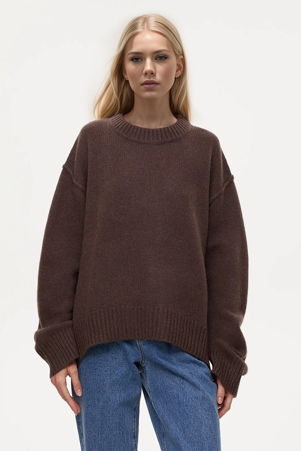 Basic Bae Round Neck Dropped Shoulder Sweater - Creative Designs by Shanny