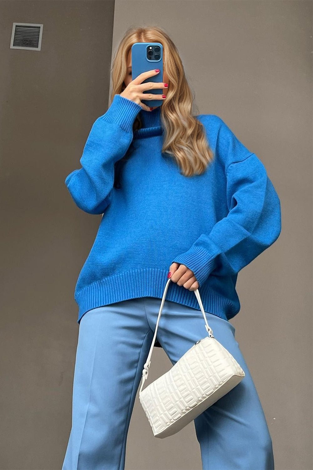 Basic Bae Turtleneck Dropped Shoulder Long Sleeve Sweater - Creative Designs by Shanny