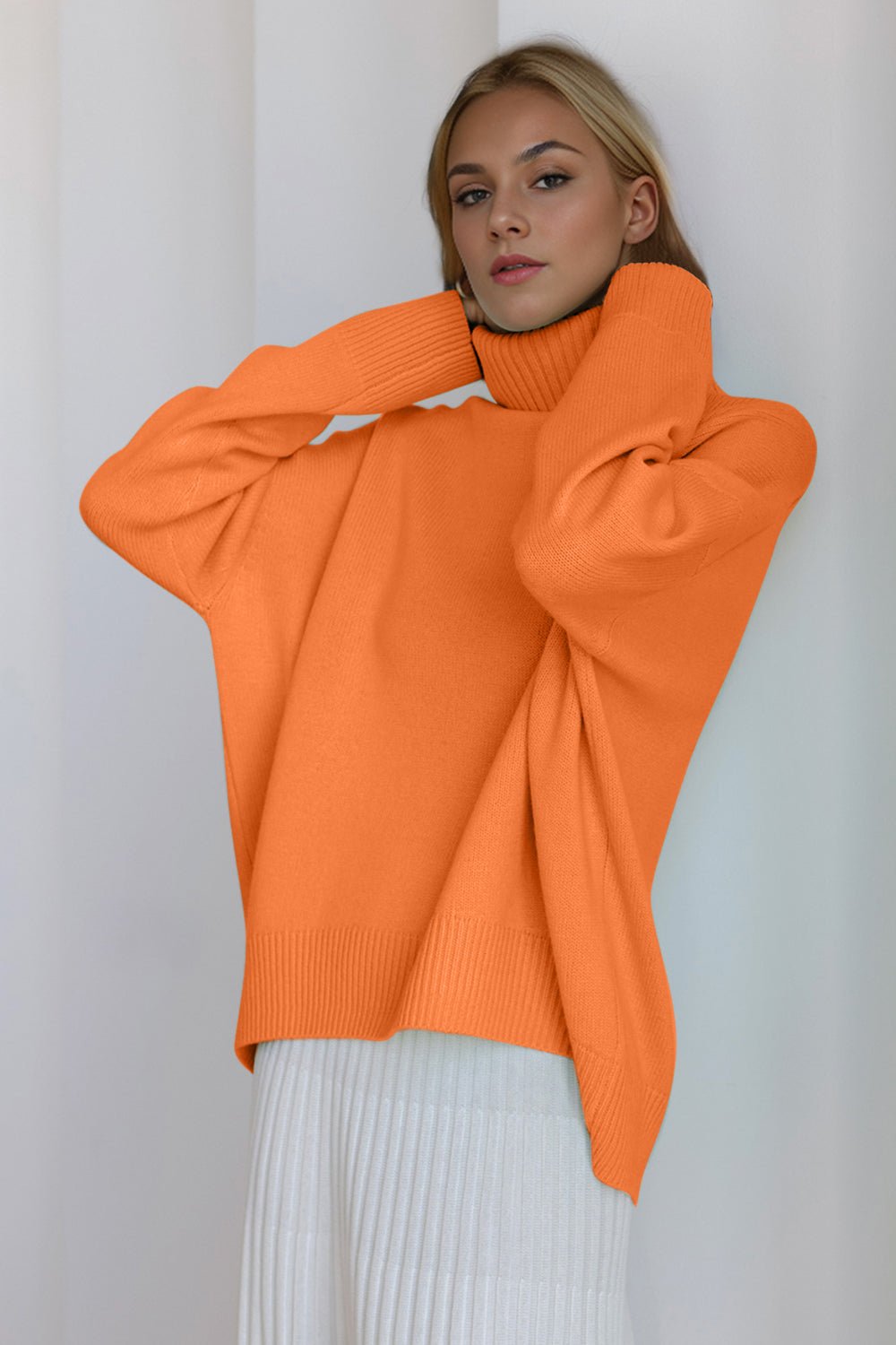 Basic Bae Turtleneck Dropped Shoulder Long Sleeve Sweater - Creative Designs by Shanny