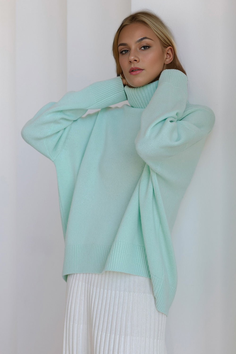 Basic Bae Turtleneck Dropped Shoulder Long Sleeve Sweater - Creative Designs by Shanny