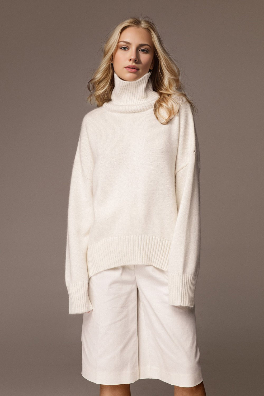 Basic Bae Turtleneck Dropped Shoulder Long Sleeve Sweater - Creative Designs by Shanny