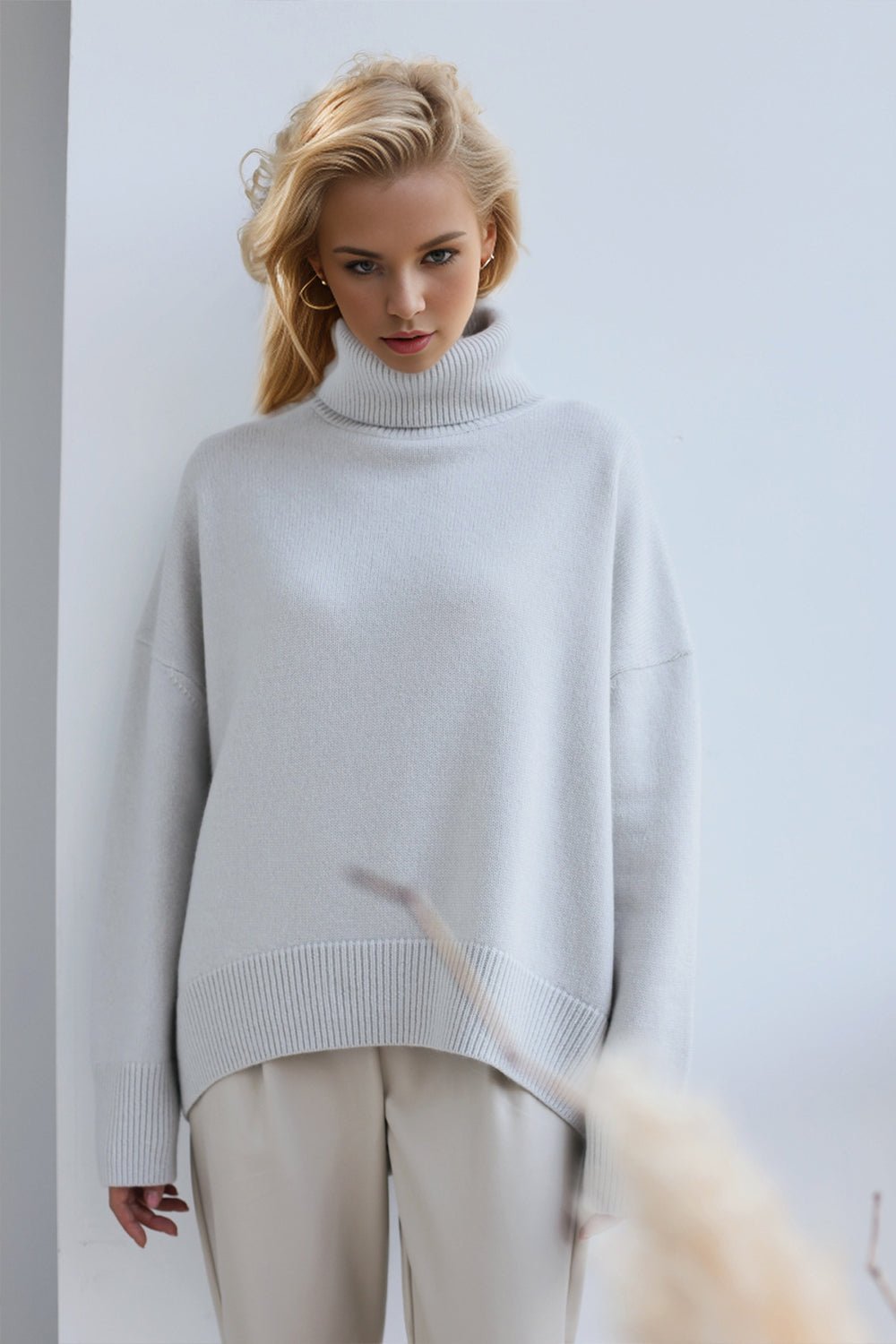 Basic Bae Turtleneck Dropped Shoulder Long Sleeve Sweater - Creative Designs by Shanny