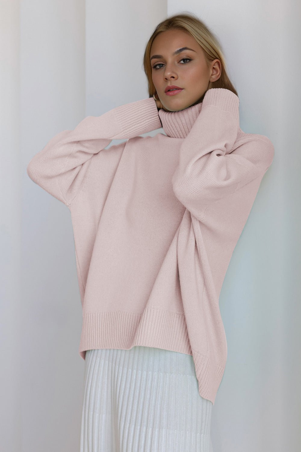 Basic Bae Turtleneck Dropped Shoulder Long Sleeve Sweater - Creative Designs by Shanny