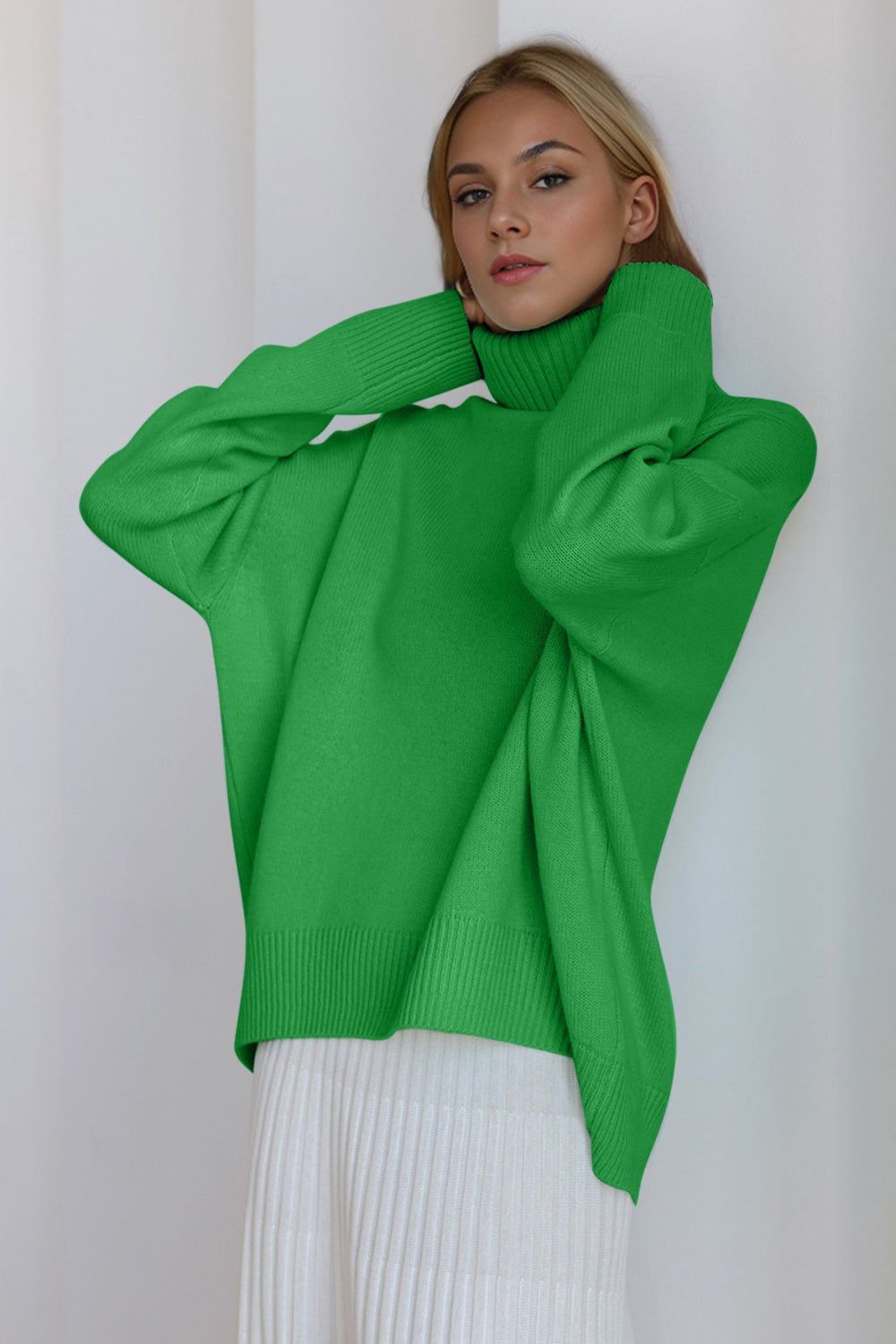 Basic Bae Turtleneck Dropped Shoulder Long Sleeve Sweater - Creative Designs by Shanny