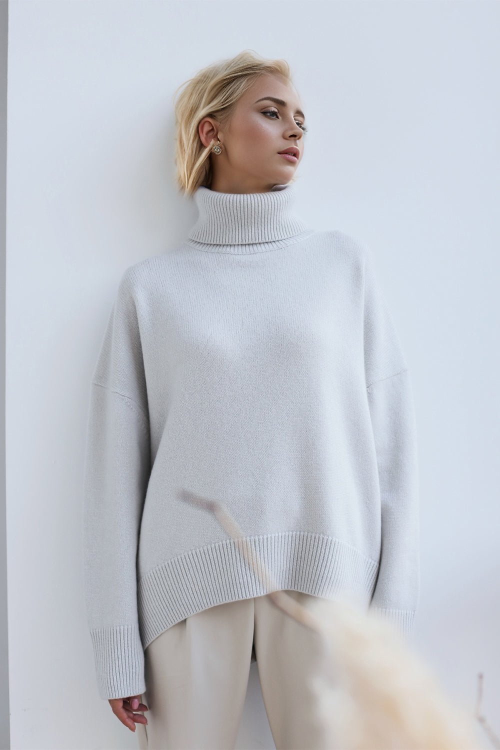 Basic Bae Turtleneck Dropped Shoulder Long Sleeve Sweater - Creative Designs by Shanny