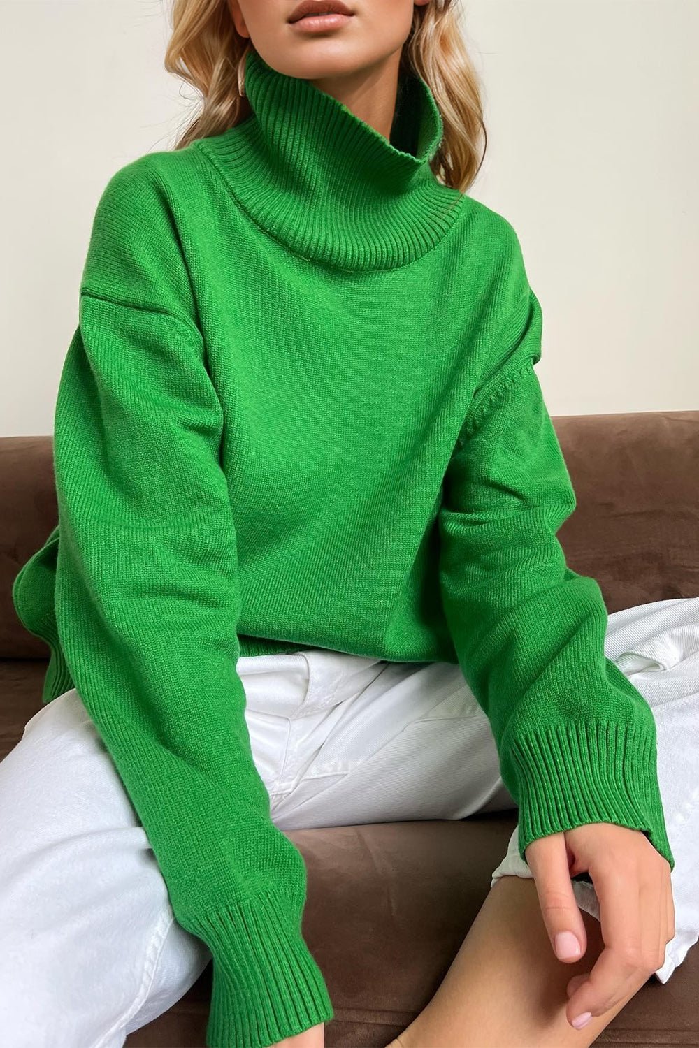 Basic Bae Turtleneck Dropped Shoulder Long Sleeve Sweater - Creative Designs by Shanny